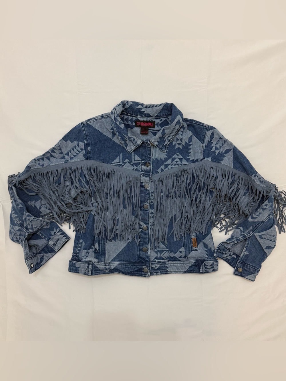 Rock and Roll Denim Jacket With Fringe Sleeves Women’s Large